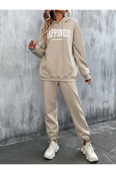 Machetta Σετ αθλητικής φόρμας με κουκούλα με κουκούλα 3 νημάτων με διπλό εμπριμέ Happiness