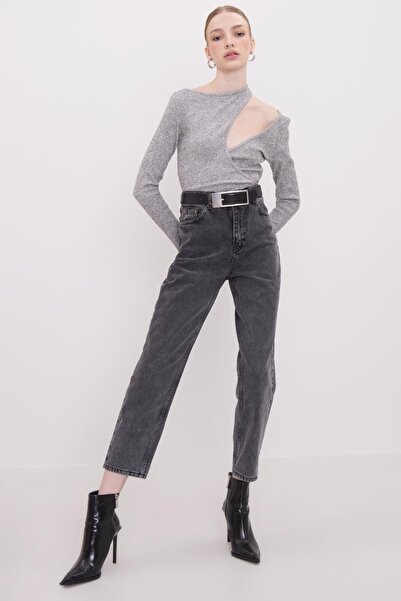 BROSERER بنطلون جينز لوريك سموكد عالي الخصر للأم