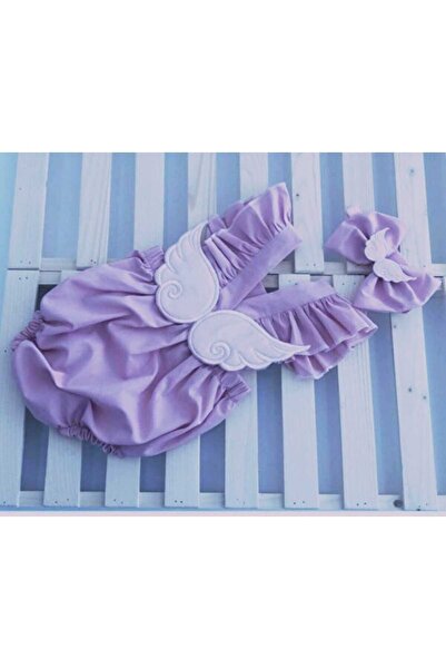 Milon Moda Kız bebek kanatlı beli lastikli bebek tulum ve kanatlı bandana
