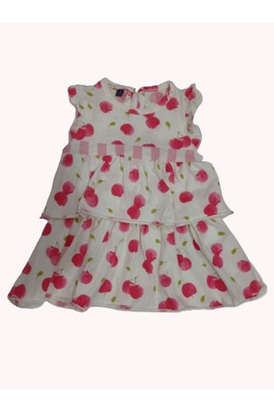 Miniworld MINIWORLD BABY GIRL CHERRY PATTERNED TIERED RUFFLE DRESS RED
