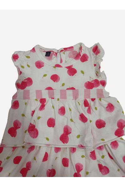 Miniworld MINIWORLD BABY GIRL CHERRY PATTERNED TIERED RUFFLE DRESS RED