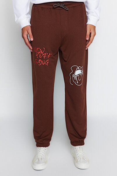 Trendyol Collection Καφέ Oversize/Φαρδιά κοπή με στάμπα με ελαστικό πόδι Jogger Loose Sweatpants TMNSS22EA0119