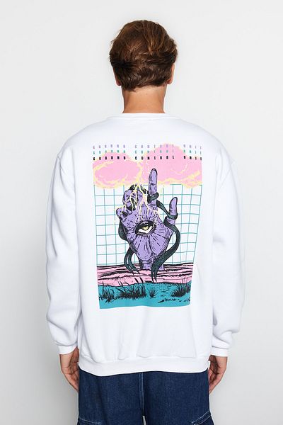 Trendyol Collection Bequem geschnittenes weißes Fleece-Sweatshirt – Rundhalsausschnitt TMNAW23SW00474