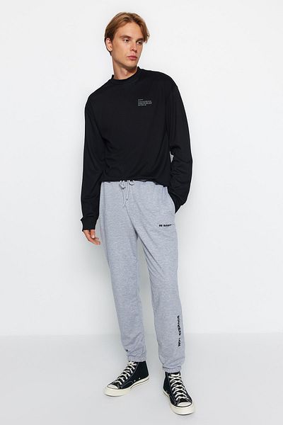 Trendyol Collection Regular Cut Gray Printed Sweatpants - TMNAW23EA00152