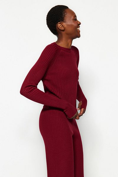 Trendyol Collection Claret Red Knitwear Top and Bottom Set - Toe Detailed TWOAW24AU00032