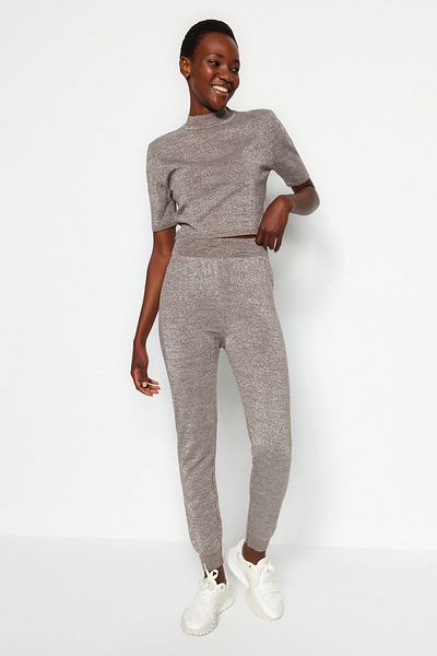 Trendyol Collection Mink Color Super Crop csillogó kötöttáru szett - TWOAW24AU00075