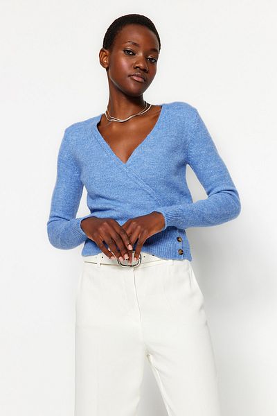 Trendyol Collection Világoskék, puha textúrájú alap kötöttáru kardigán TWOAW24HI00319