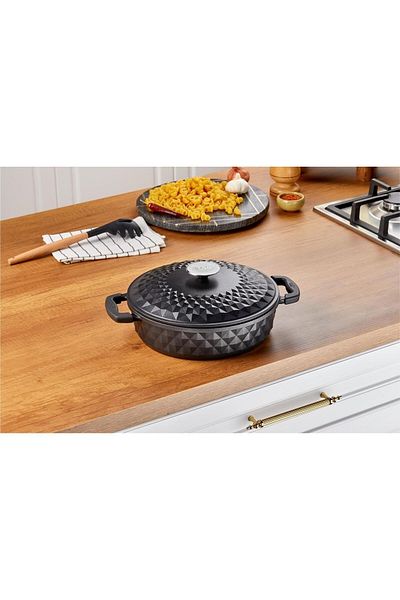 Taç Bella Cast Cover Flat Pot 28 Cm Black