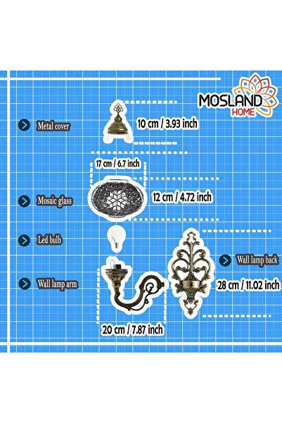 mosland home Dekoratif Mozaik Aplik Otantik Gece Lambası El Yapımı Mozaik Bahçe Aplik