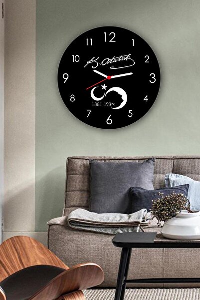 Yogi Tasarım Ay Yıldız Kemal Atatürk İmzalı Duvar Saati