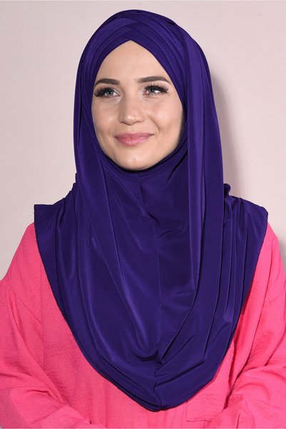 Nowa Scarf Ready-made Boneli Snap-on 3-Stripes Hijab Purple