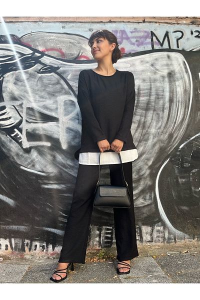 soBasic Set dublu tunică și pantaloni garniți de culoarea gâtului roșu - negru