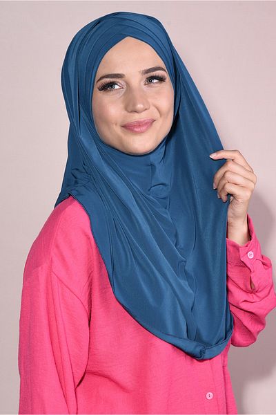 Nowa Scarf Ready-made Boneli Snap-on 3-Band Hijab Petrol Blue