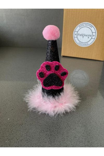 Patisserie Store Birthday/Party Hat for Dog/Cat - Cowl!Black & Pink Paw Pattern