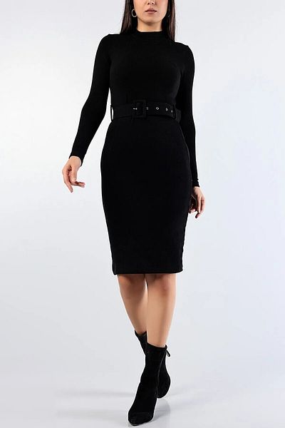 Secret Passion Lingerie Noul sezon rochie midi cu curea neagră cu gât tricotat cu detalii DKS-002