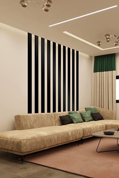 PANDA SOKAĞI Dekoratif Ahşap Mdf Şerit Duvar Panelleri Siyah Ev,Oda,Ofis,Stud...