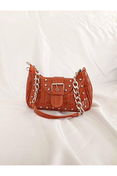 FASOLDY Bony Zımbalı Timsah Desenli Kiremit Kol Çantası