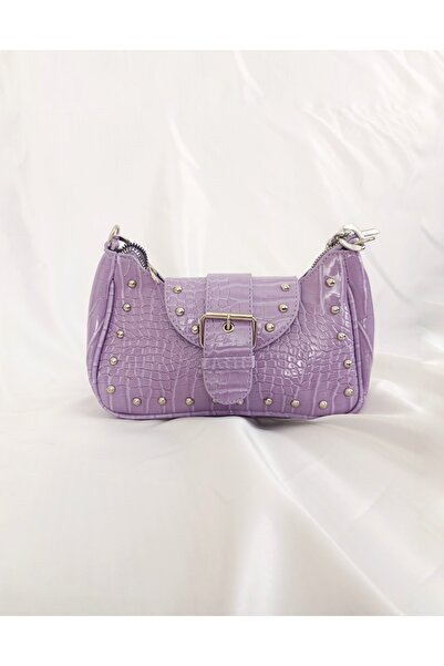 FASOLDY Crocodil cu ținte metalice cu model Mânecă liliac geantă s