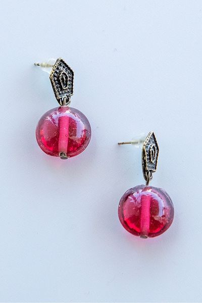 Lila Rosa Indian Glass Ethnic Authentic Earrings