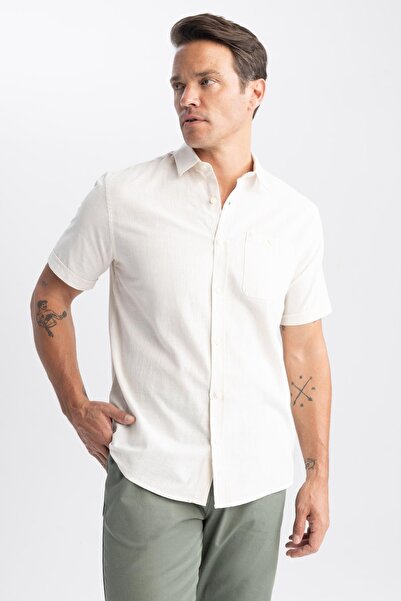 DeFacto Κοντομάνικο 100 βαμβακερό πουκάμισο με κανονική εφαρμογή γιακάς πόλο M9432az23sp