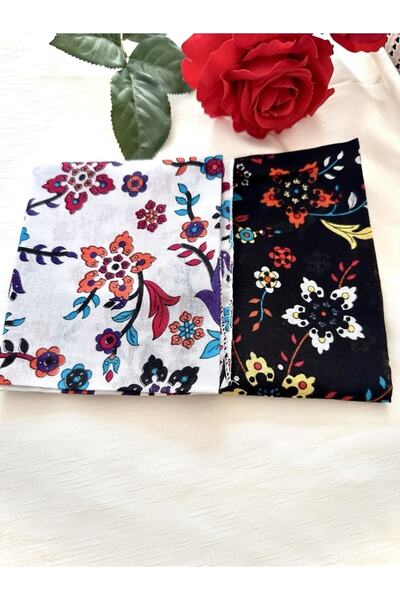 alsaccessories μαύρο και άσπρο διπλό μοτίβο λουλουδιών 100% βαμβακερή μπαντάνα