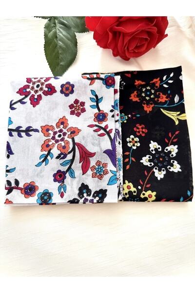 alsaccessories μαύρο και άσπρο διπλό μοτίβο λουλουδιών 100% βαμβακερή μπαντάνα