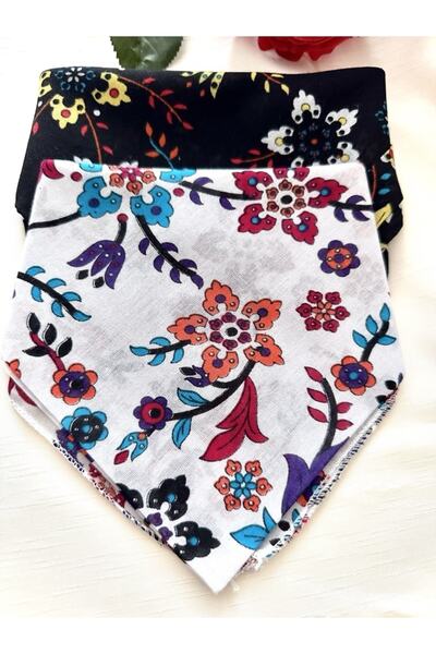 alsaccessories μαύρο και άσπρο διπλό μοτίβο λουλουδιών 100% βαμβακερή μπαντάνα