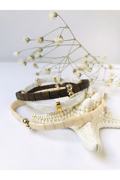 NAZLI TAKILAR Caramel Tila Bracelet Set (Sold as a Set)
