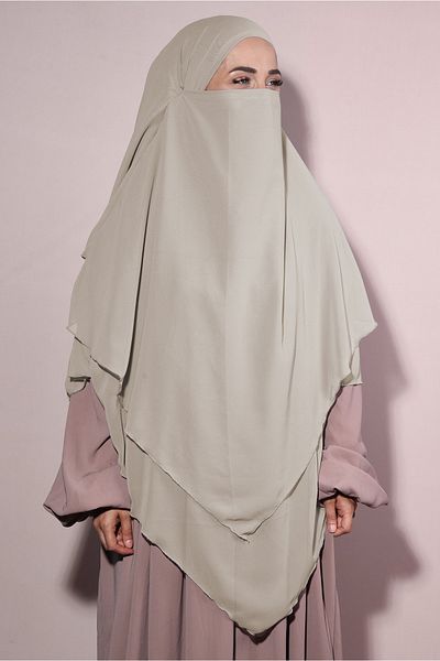Ns nowascarf Beige Souffle Khimar - Three Layer Chiffon Shawl with Hijab Veil