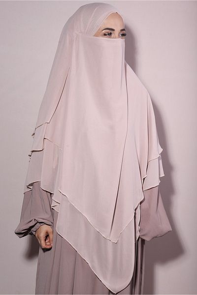 Nowa Scarf Souffle Khimar Hijab with Veil Three Layers Chiffon Shawl Salmon