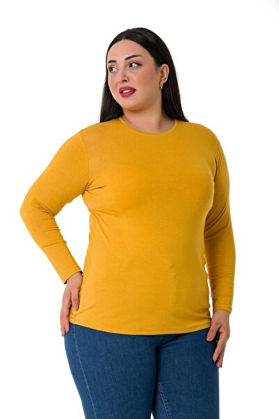 DISENTIS MODEST Plus Size Crew Neck Long Sleeve Viscose Mustard Body