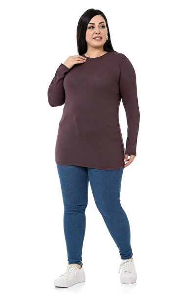 DISENTIS MODEST Large Size Crew Neck Long Sleeve Viscose Dark Mink Body