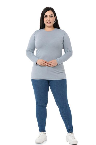 DISENTIS MODEST Plus Size Crew Neck Long Sleeve Viscose Light Gray Body