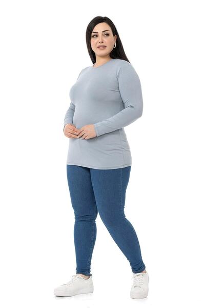 DISENTIS MODEST Plus Size Crew Neck Long Sleeve Viscose Light Gray Body