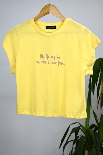 PONÇİK Tricou Crop damă My Life My Love 23098 Galben