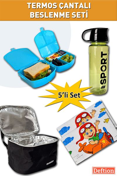 Deftion 5-Piece Boy's School Lunch Box Set Box Water Bottle Cover Thermal with Thermos