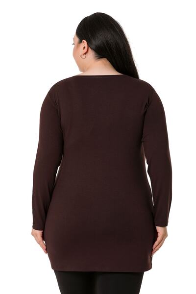 DISENTIS MODEST Plus Size Round Neck Long Sleeve Viscose Long Brown Body