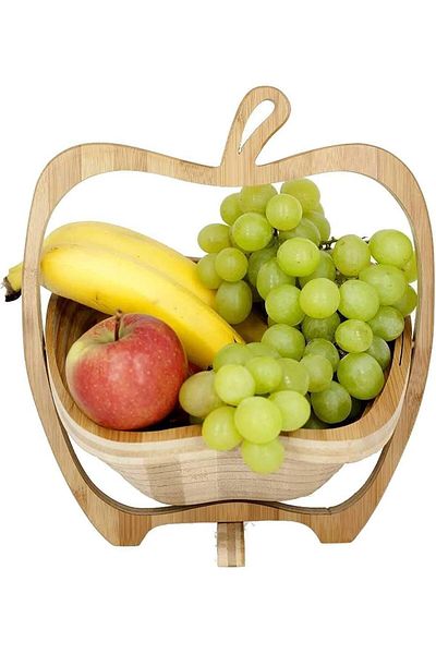 Bundeba Decorative Folding Fruit Basket Bamboo Fruit Holder Bread Bowl