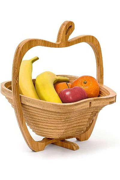 Bundeba Decorative Folding Fruit Basket Bamboo Fruit Holder Bread Bowl
