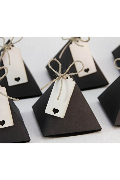 Tasarım Şeker Piramit Şekilli Şeker Kutusu - Siyah Karton - 50 Adet