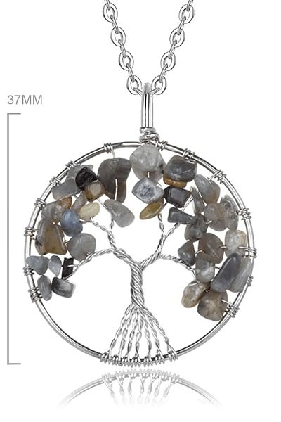 Tesbih Atölyesi Certified Natural Labradorite Stone Tree of Life Necklace