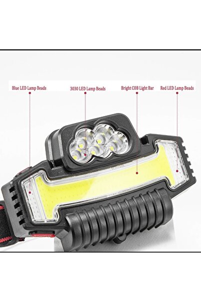OnlyTech 5LED + COB şarj edilebilir kafa lambası balıkçılık far 5 modu dahili...