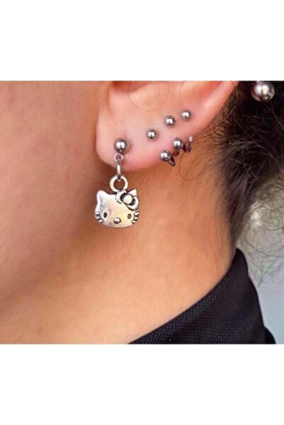 TakıConcept Sanrio Kawaii Hello Kitty Küpe Gümüş Kaplama