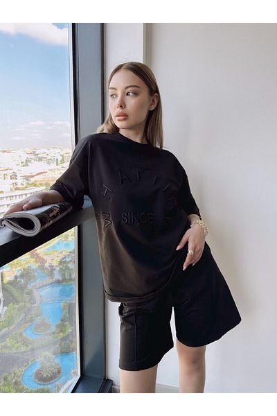 TMD AKSESUAR Black Shorts Suit with Wrapped Embroidery on the Front Since What Time