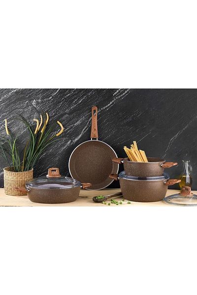 Kahramanlar Fiesta Brown 7 Piece Granite Pot Set