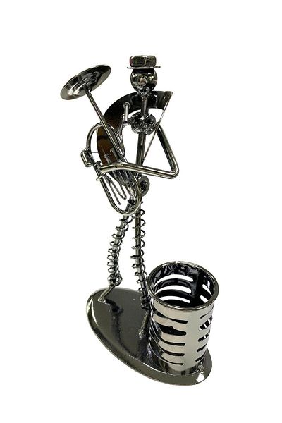 Elif Tuba Playing Man Figured Desktop Metal Pen Holder605716