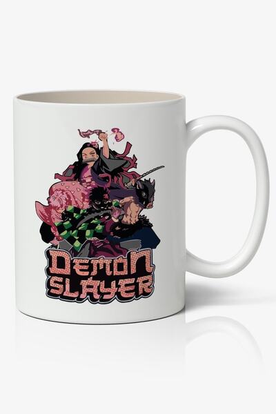 Anime Marketi كوب أبيض مطبوع عليه رسوم متحركة Demon Slayer