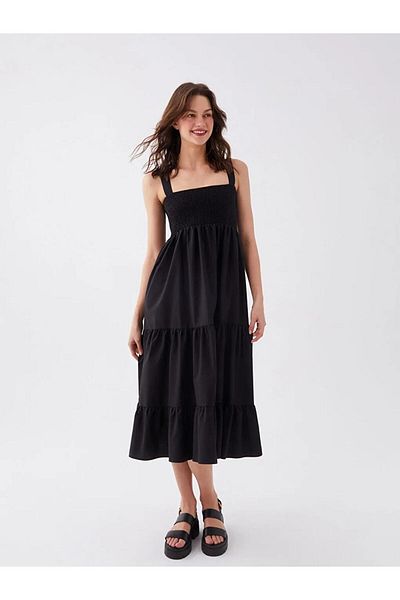 LC Waikiki XSIDE szögletes galléros egyenes pántos poplin női ruha