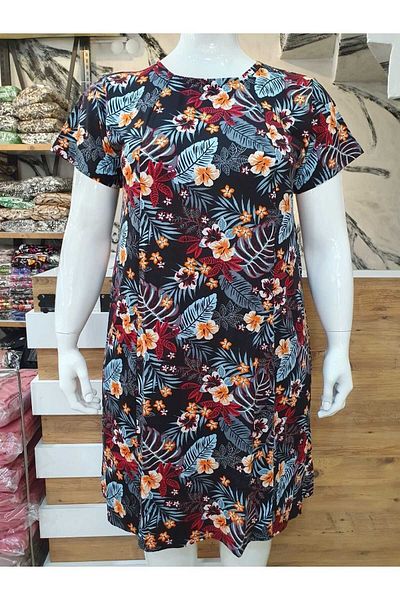 anne moda ankara Lightly gathered collar, full summer, anti-sweat, lycra, short sleeved dress