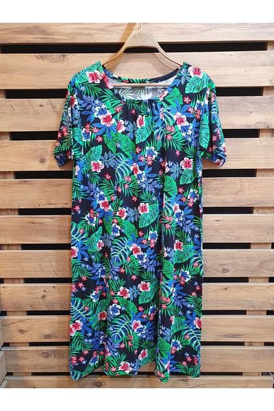 anne moda ankara Lightly gathered collar, full summer, anti-sweat, lycra, short sleeved dress